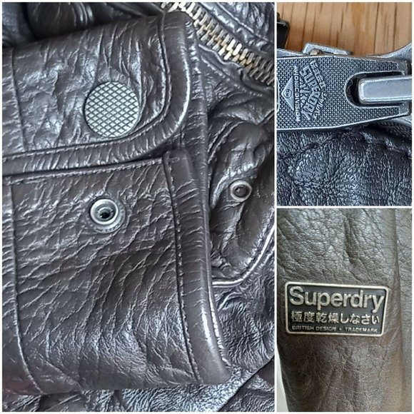 Superdry TARPIT ( badASS ) Leather Biker / Flight Jacket black - Picture 12 of 16